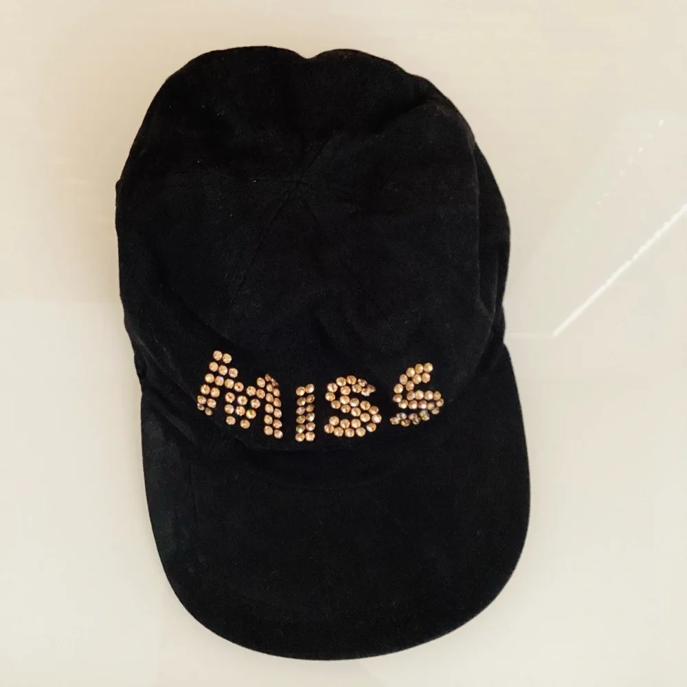 Miss Blumarine Black Crystals Embellishments Baseball Hat